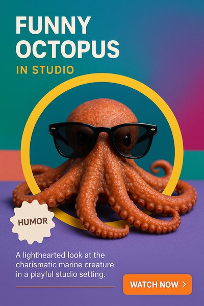 Funny Octopus in Sunglasses with Colorful Background