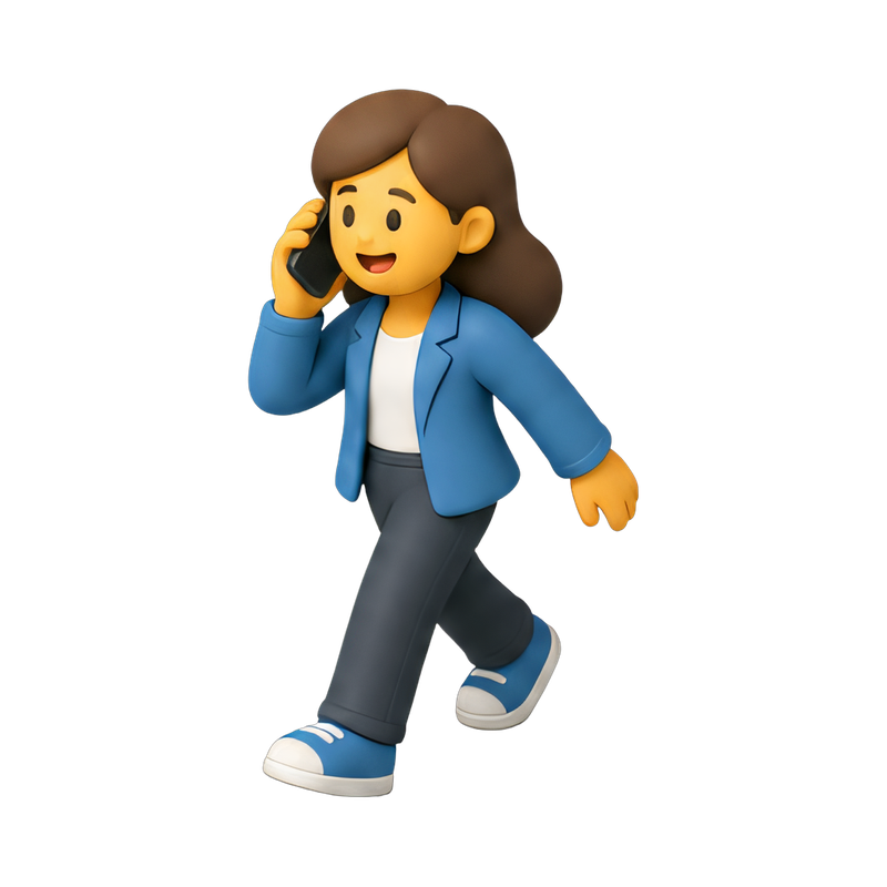 person talking on phone while walking