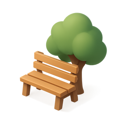 3D Icon of a Bench Next to a Tree in Isometric View