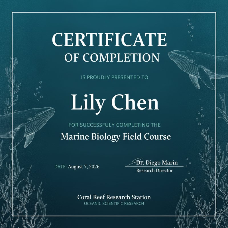 Marine biology completion certificate