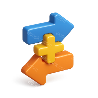 Colorful 3D Opposing Arrows Icon with Plus Sign