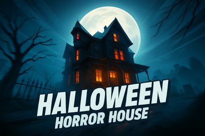 Haunting Halloween Horror House with Moonlit Background