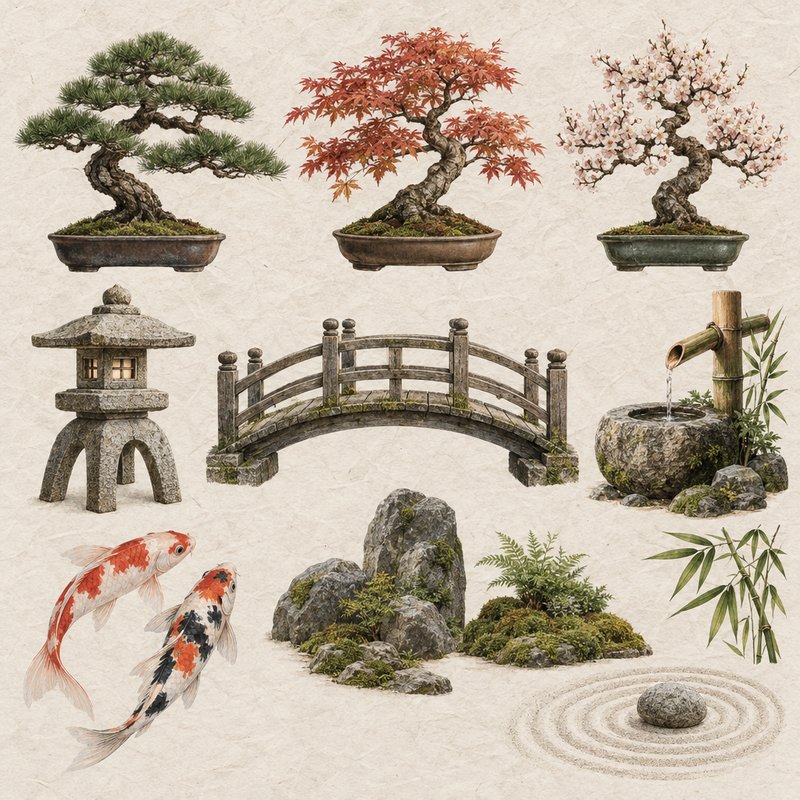 Bonsai garden design elements