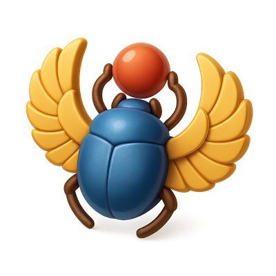 Colorful 3D Beetle Icon with Wings and Ball