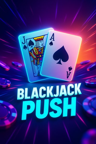 Dynamic Neon Blackjack Push Illustration with Cards