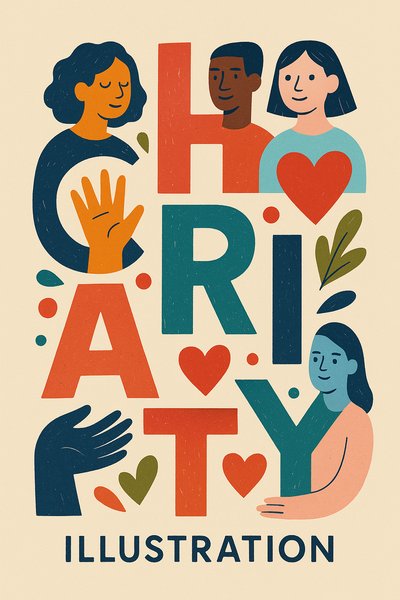 Colorful Charity Illustration with Diverse Characters