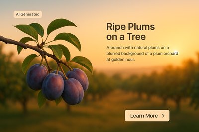 Ripe Plums on a Tree Branch at Sunset