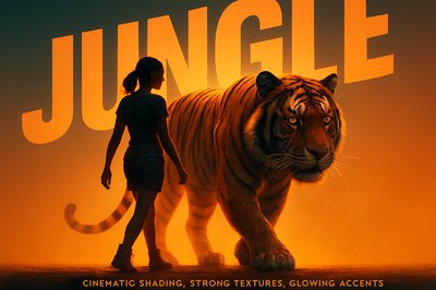 Girl and Tiger in Cinematic Jungle Scene