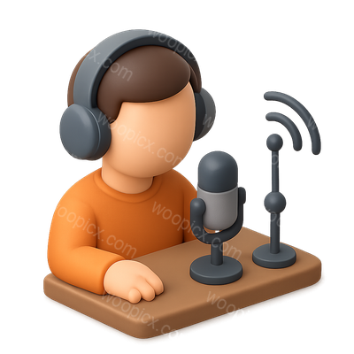 3D Icon of a Radio Host with Microphone and Headphones