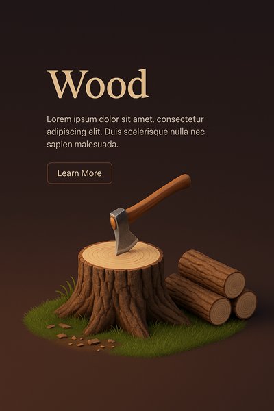Realistic 3D Scene Featuring Wood and Axe