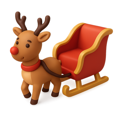 Charming 3D Reindeer Sleigh Icon for Christmas Decor