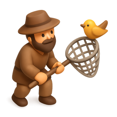 3D Icon of a Fowler Bird Catcher with Yellow Bird