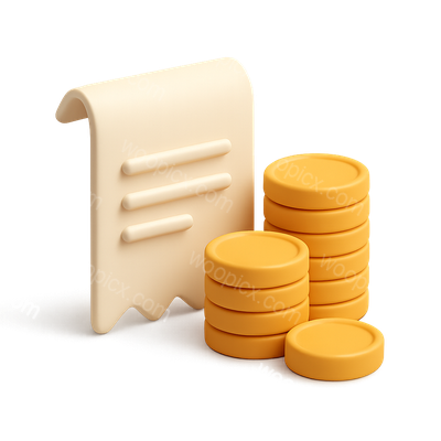 Stylized Coin Stacks with Receipt Icon in 3D Design