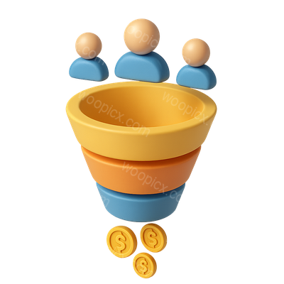 3D Customer Acquisition Funnel Icon for Business Visualization