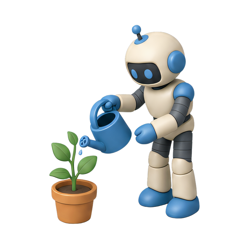 humanoid robot caring for plants