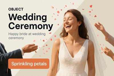 Joyful Bride Celebrating with Flower Petals at Wedding Ceremony
