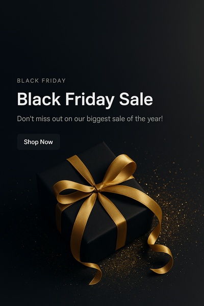 Elegant Black Friday Sale Banner with Gift Box and Ribbon