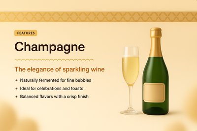 Elegant Champagne Landing Page Design with 3D Elements