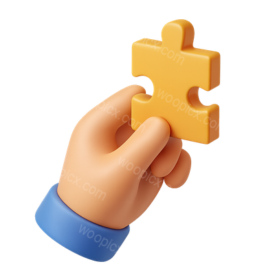 Hand Holding a 3D Puzzle Piece Icon in Isometric View