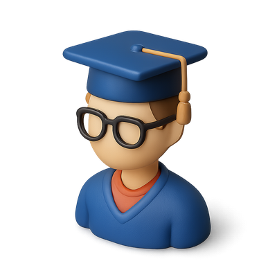 3D Student Icon with Graduation Cap and Glasses