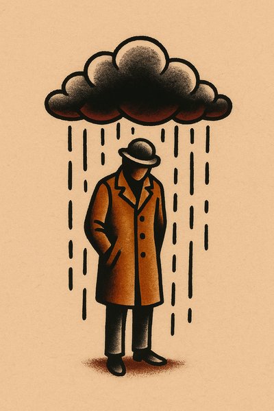 Tattoo Design of a Rain Cloud Over a Person