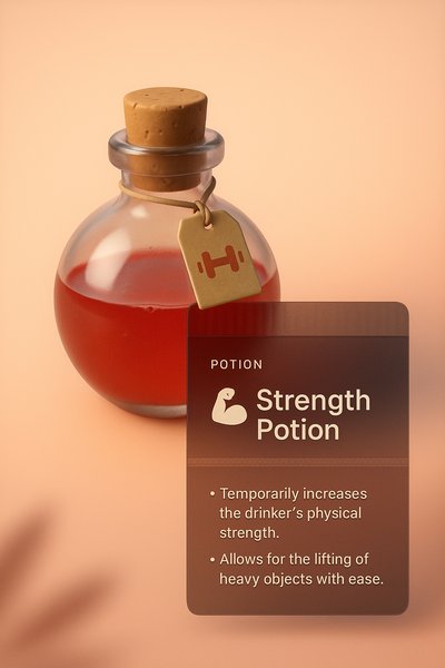 3D Strength Potion with Informative Label