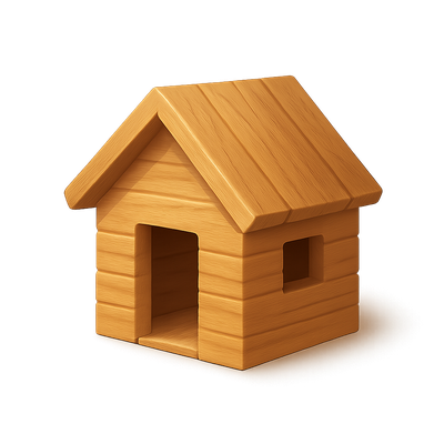 3D Wooden House Icon with Isometric View