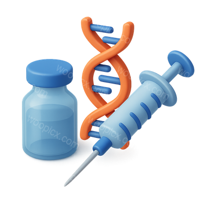 3D Medical Icon Featuring DNA Helix, Syringe, and Vial