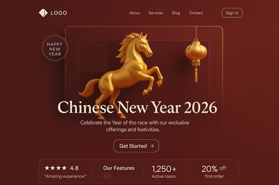 Chinese New Year 2026 Landing Page Design with Horse and Lantern