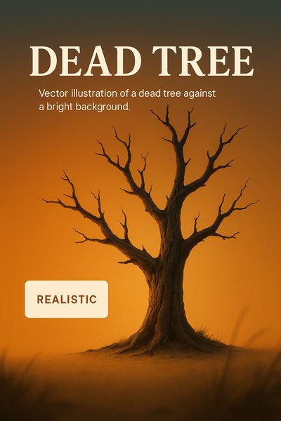 Realistic Vector Illustration of a Dead Tree Against Bright Background