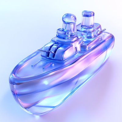 Abstract 3D Glass Ship Model with Soft Lighting