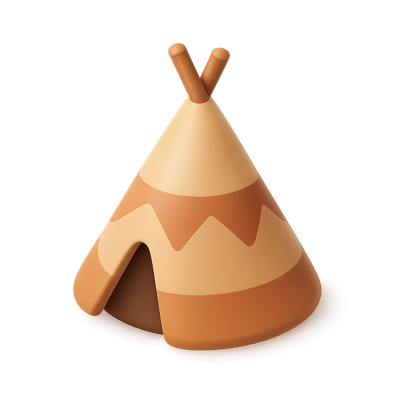 Stylish 3D Icon of a Tent with Earthy Tones