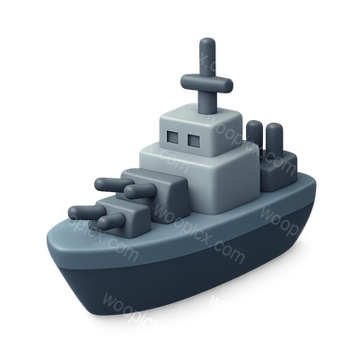 Stylized 3D Battleship Icon with Isometric View