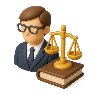 3D Attorney Icon Featuring Scales of Justice and Book