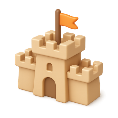 Stylized 3D Castle Icon with Flag in Isometric View