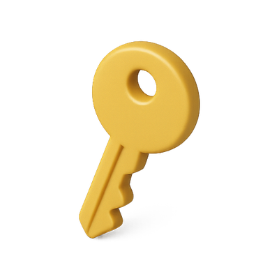 3D Rendered Yellow Key Icon on Transparent Background