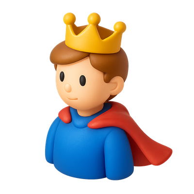 3D Prince Icon with Cape and Crown in Isometric View