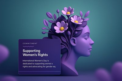 Double Exposure Woman Profile with Floral Elements for Women's Rights