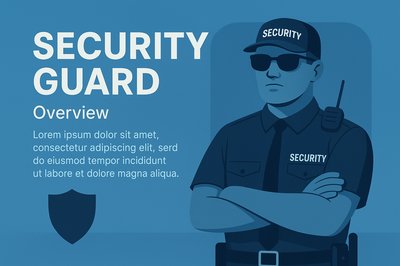 Professional Security Guard Illustration with Overview Text