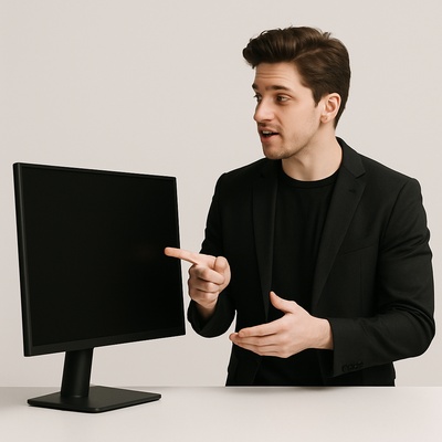 Stylish Guy Explaining Something in Front of a Monitor