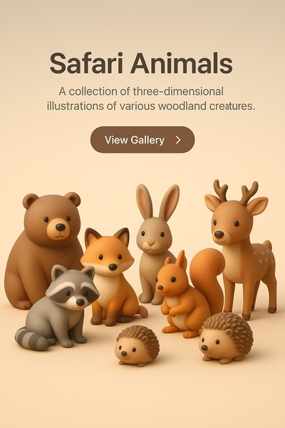 3D Illustration of Woodland Safari Animals