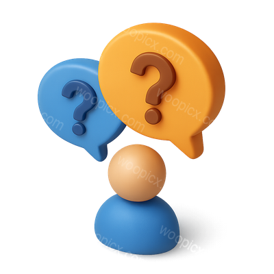 3D Speech Bubbles with Question Marks and Iconic Figure