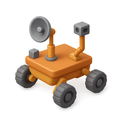 3D Mars Rover Icon with Isometric View and Volumetric Effect