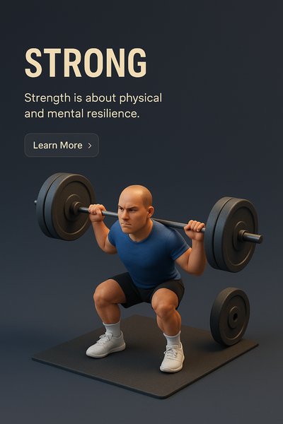 Realistic 3D Scene of Strength Training with Text Elements