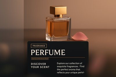 Elegant 3D Perfume Design with Text Overlay