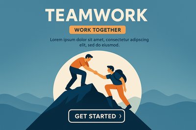 Teamwork Concept Illustration with Friends Reaching New Heights