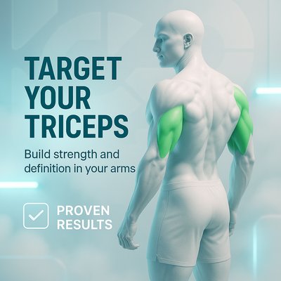 Fitness Promotional Graphic Highlighting Tricep Workouts