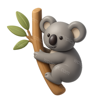 3D Koala Icon on Eucalyptus Tree with Isometric Design