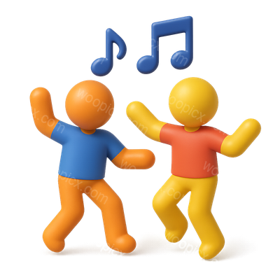 Colorful 3D Dancing Figures with Musical Notes