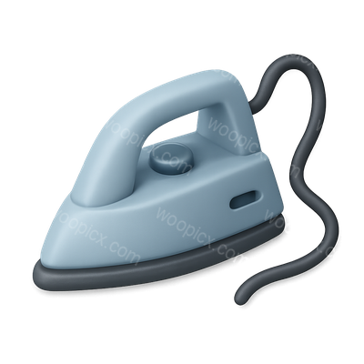 Stylized 3D Iron Icon with Cord in Isometric View